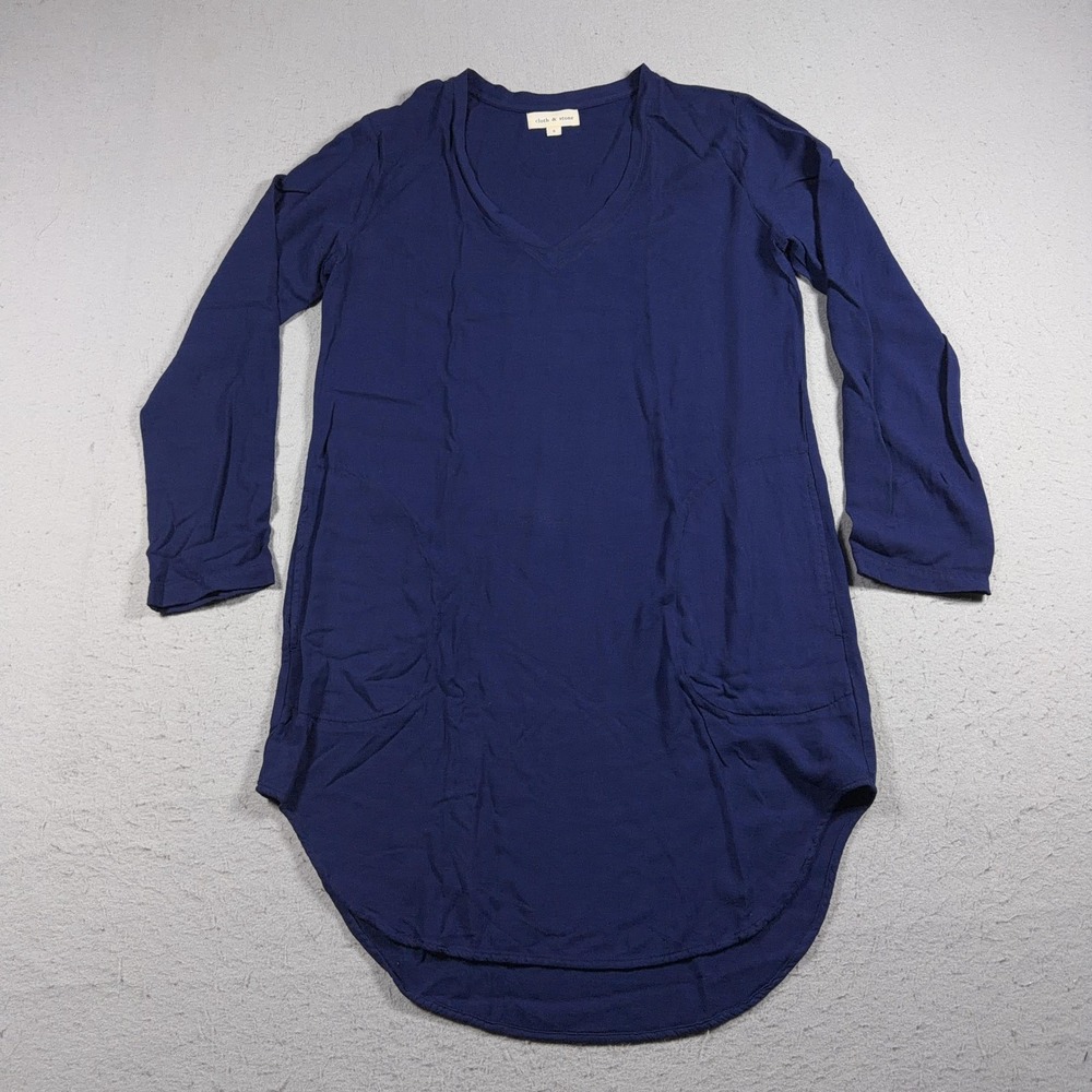 Anthropology Cloth & Stone Tunic Women S Blue V Neck‎ Hi Low Long Sleeve Pockets